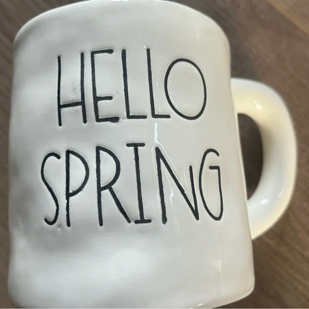 Hello Spring Pink &‎ White Ceramic Mug New Item 4” Tall Cup